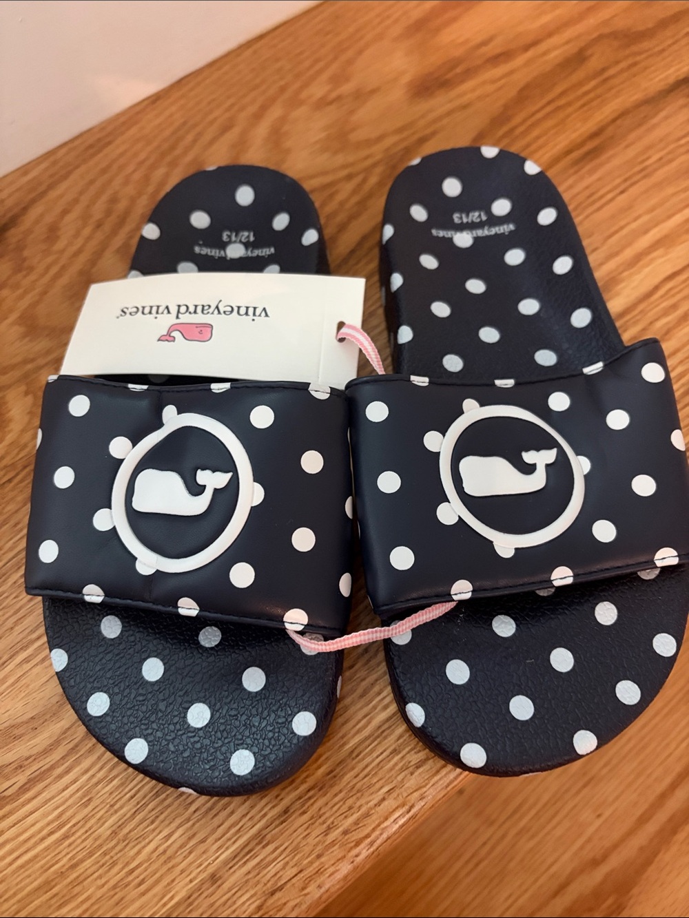 Vineyard Vines Kids Black and White Polka Dot Slide Sandals